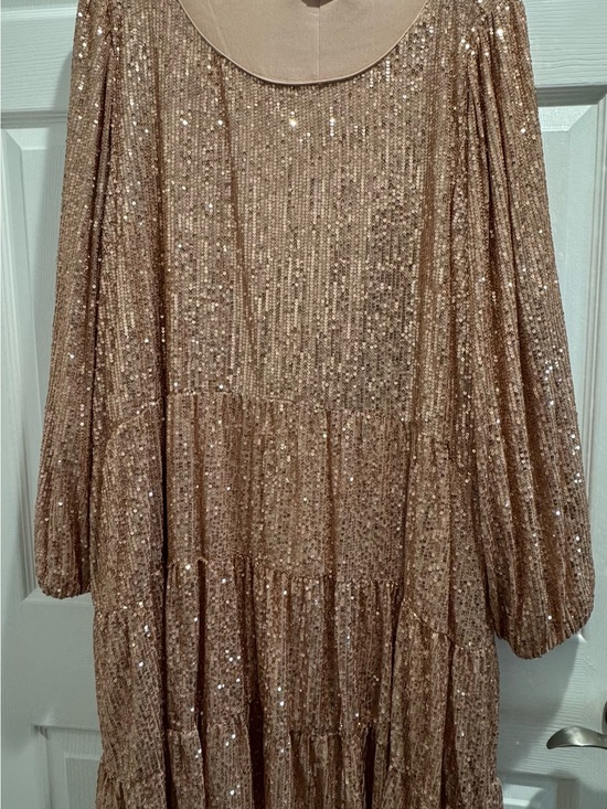 crown & ivy Dresses & Skirts - Sequined Tiered Long Sleeve Dress in Champagne